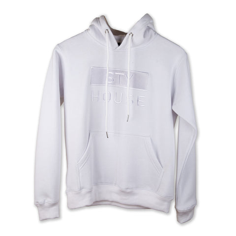 STY Adult Embroidered White On White Hoodie
